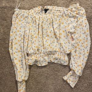 Aqua off the shoulder floral shirt